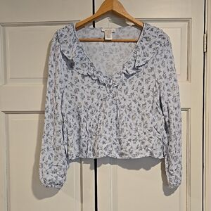 URBAN Romantics Light Blue Floral Ruffle  Blouse